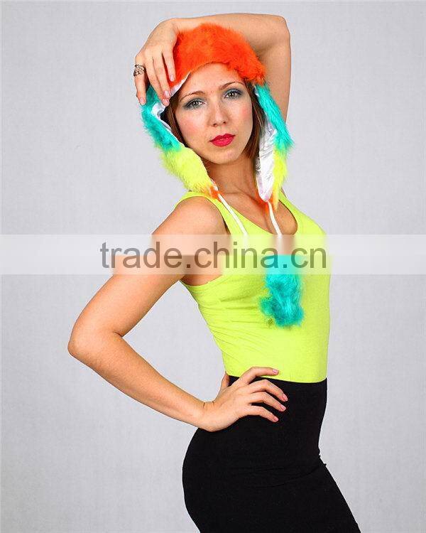 Popular best selling comfortable animal face winter hood hats with pompom