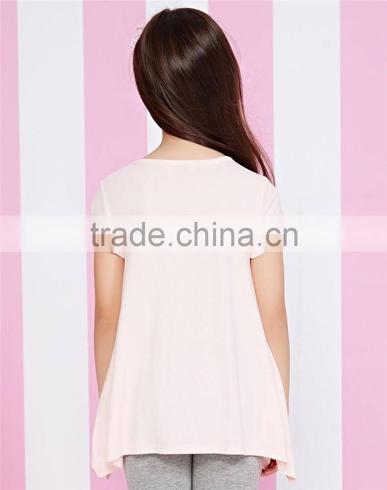 China wholesale girl's long style print pattern t shirt made in China