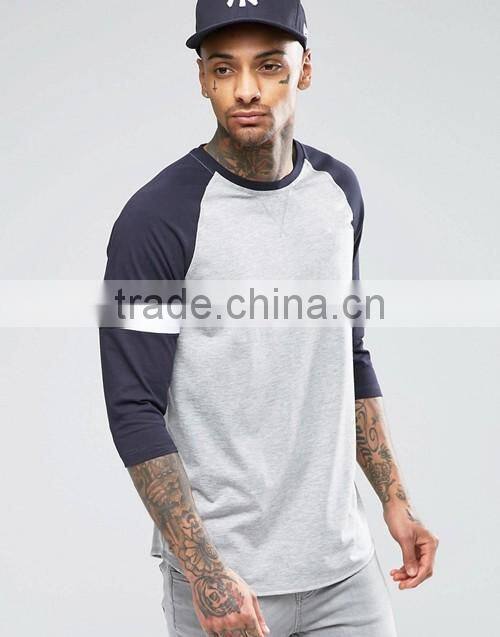 Design your own summer 3/4 raglan sleeve sports t-shirt from China reliable garment factory trade assurance