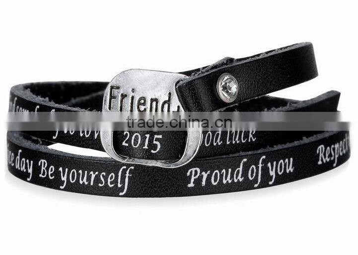 new design 2015 leather wrap bracelet I Love You heart buckle leather wrap bracelet custom logo letter buckle leather bracelet