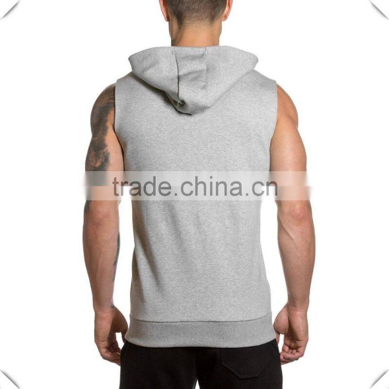 custom mens sleeveless hoodie full zip gym hoodie bodybuilding fitness hoodie cotton polyester elastane muscle hoodie wholesale