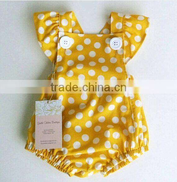 Newborn Baby Girls Yellow Polk Dots Bubble Baby Boho Ruffle Sleeve Romper