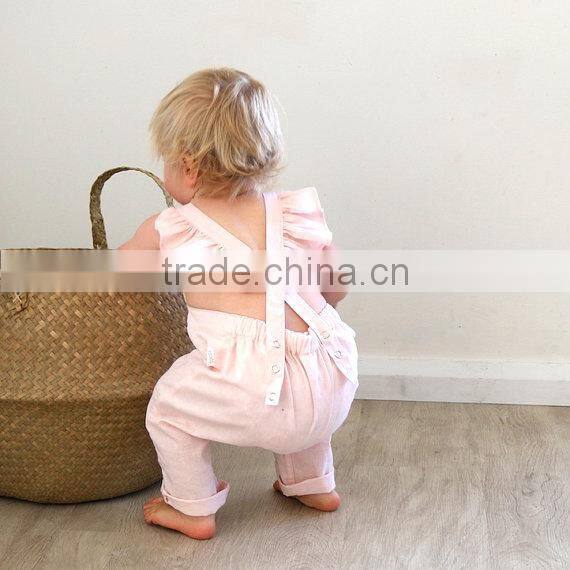 Cotton Candy Pink Bay Overalls Ruffles Romper Kids 100% Cotton Bubble