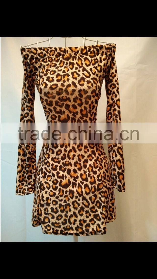 2017 Lady Leopard Print Off Shoulder Women Sexy Dress