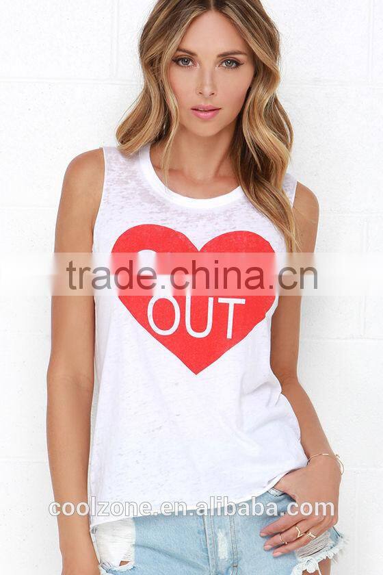 Soft fabric graphic print muscle tank tops wholesale women sleevless tank top 2016