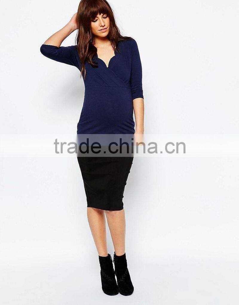 Comfortable fashion short sleeve knitted fabric maternity clothes