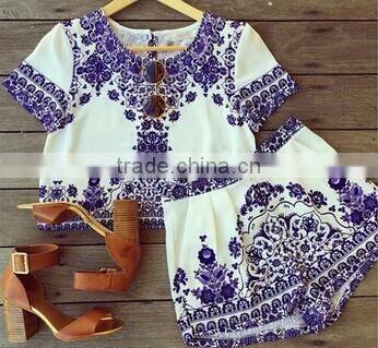 Gauze stiching Chiffon short sleeve blouse summer new design blouse