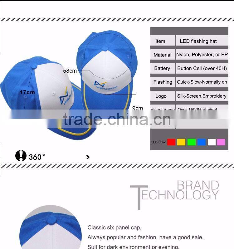 Custom blue baseball built-in led light fashion hat cycling cap