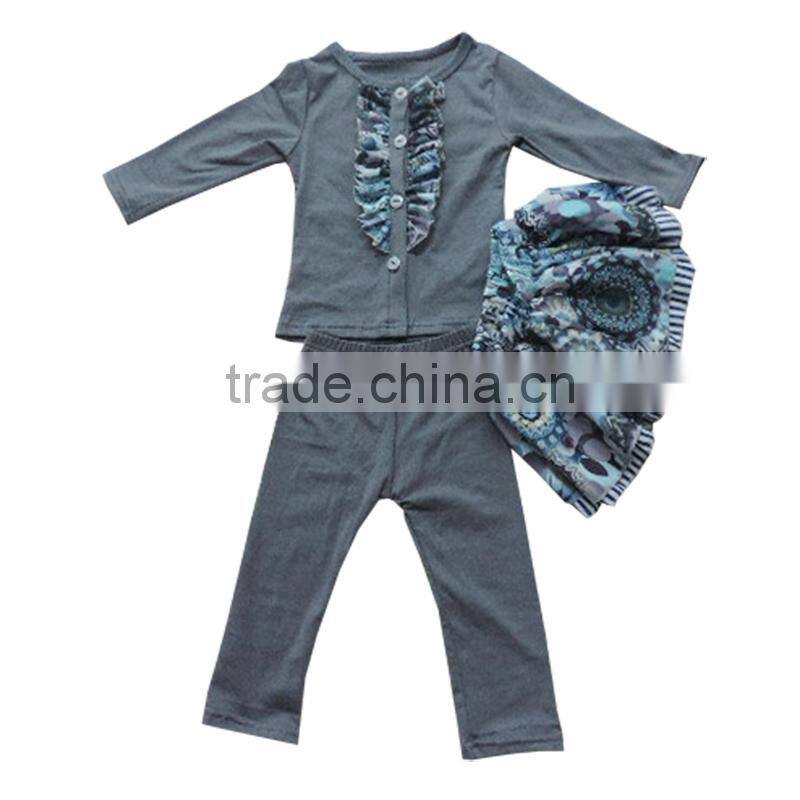 Wholesale price children hot sale 3pcs cotton knit floral print skirt shirt pants sets stylish clothes baby girl fashion outfits