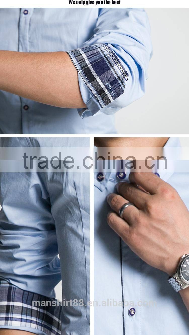 2017 cotton fabric mens slim fit contrast color button down collar casual dress shirt