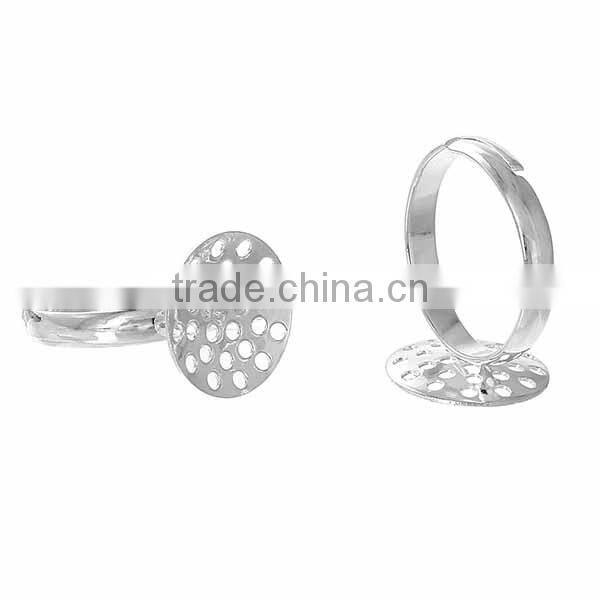 Adjustable Ring Blank Findings Round Silver Plated Cabochon Settings 17.1mm 10 PCs Ring Setting