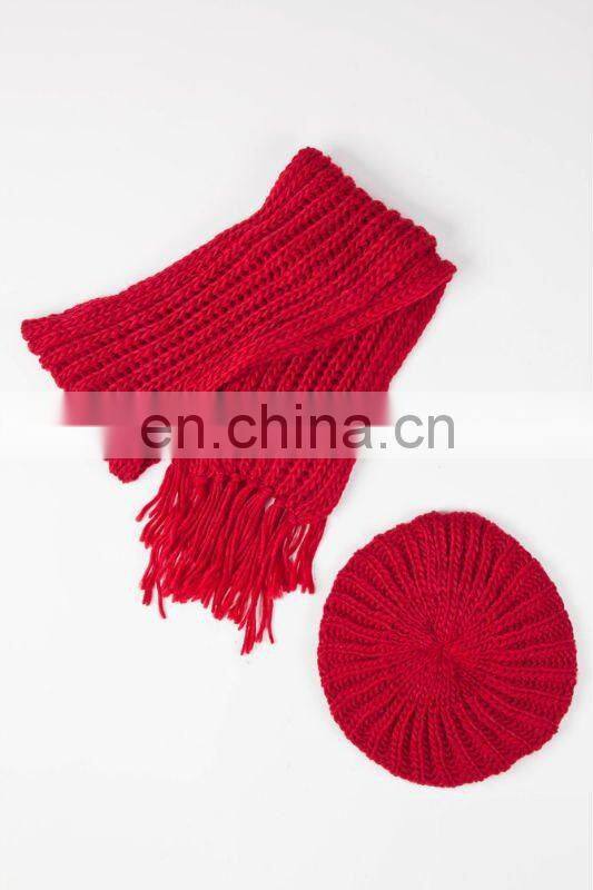 fashional pretty super soft cozy warm chunky scarf beret set