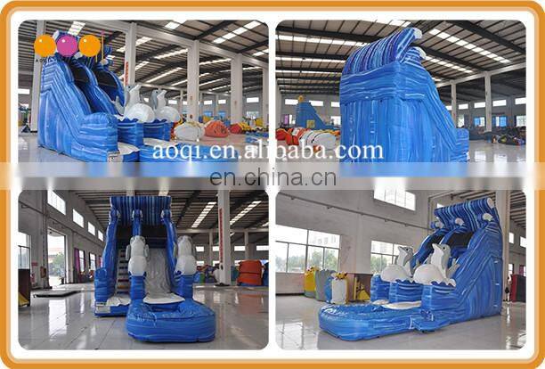 2017 china popular water games dolphin inflatable water slides for lake