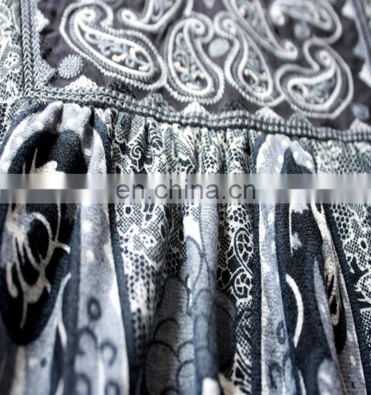 Front Embroidery and Paisley Print Komono Blouse For Women