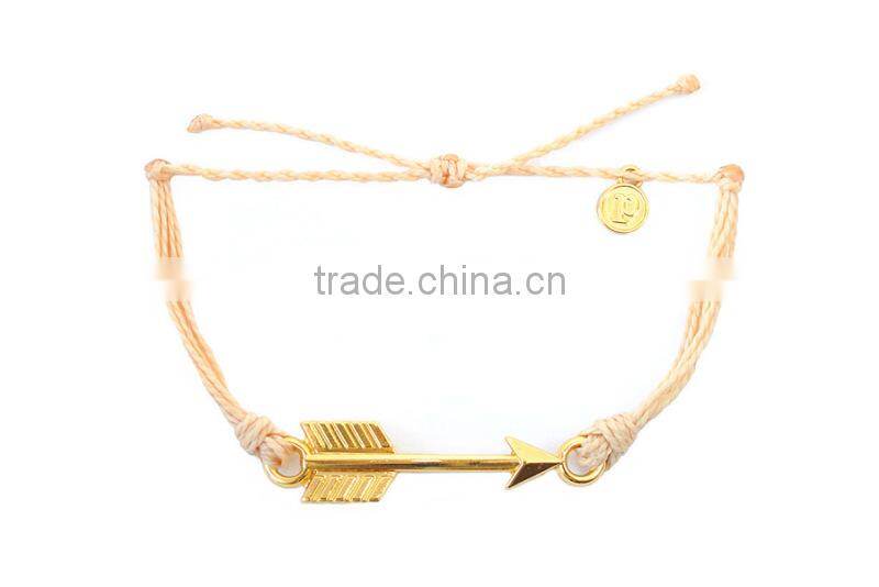 wholesale hot gold arrow bracelet wax cord braid bracelet