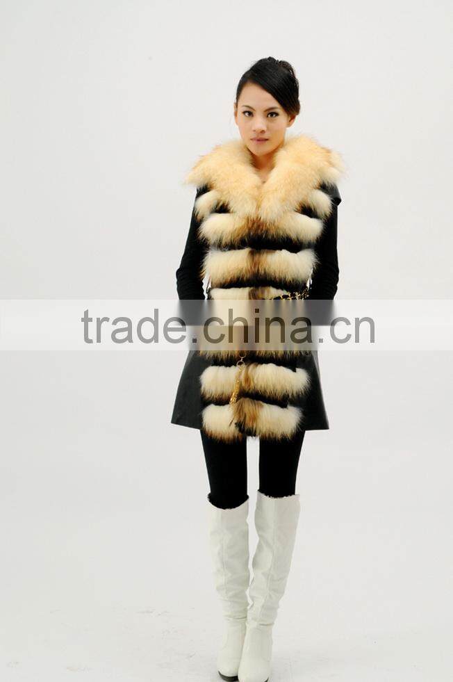 New Style Black and White Pretty Women Real Raccoon Dog Fur And Sheepskin Winter Coat