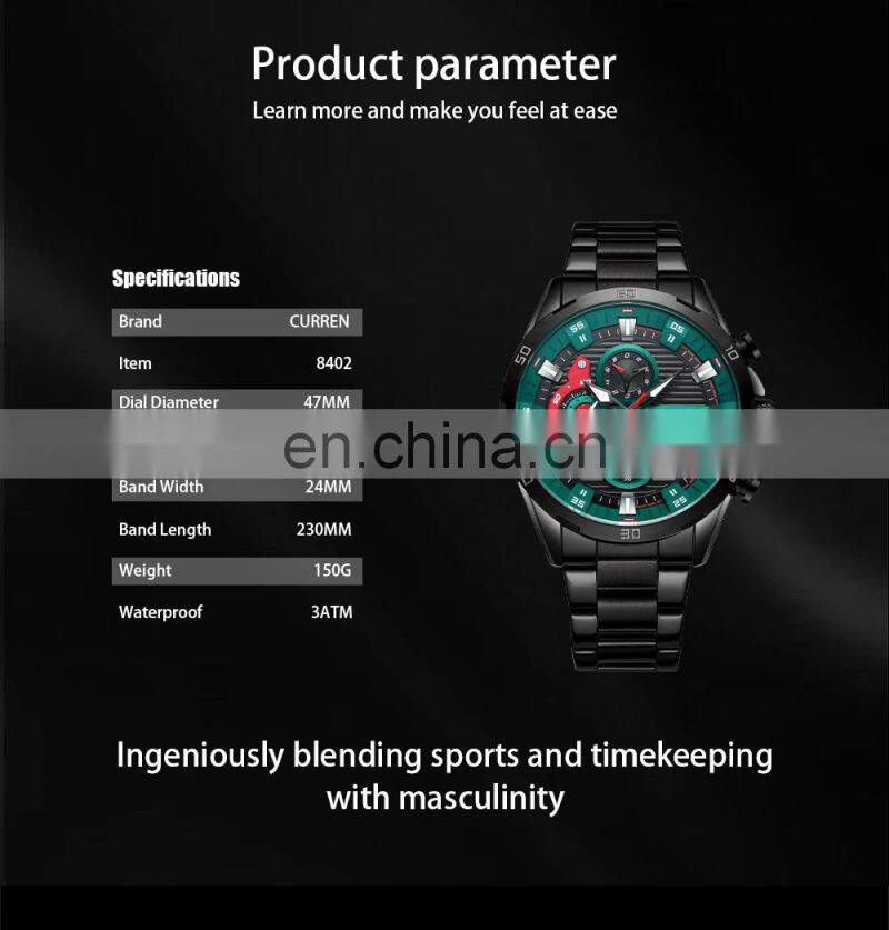 CURREN 8402 Men Quartz Watches New Model Fashion Luxury Brand Stainless Steel Strap Men Wrist Watch