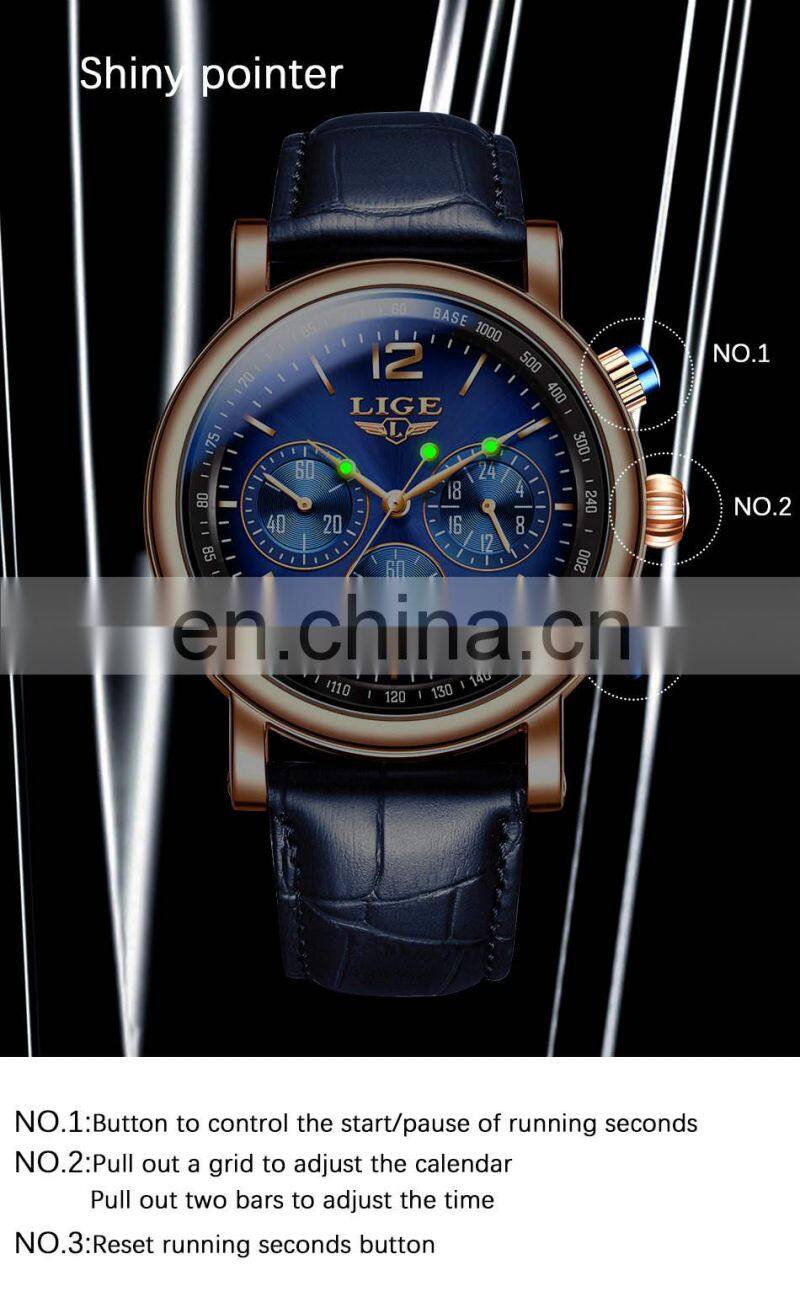 LIGE 8927 Quartz Watch For Men Top Brand Luxury Leather Waterproof C Top Brand Luxury Leather Waterproof Clock Sports watch men