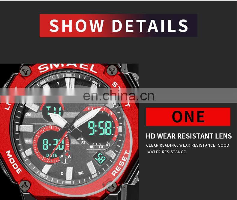 SMAEL 8047 Quartz Watches Sports Male Clock Alarm 50M Waterproof Stopwatch LED Back Light Wristwatches Men Watch Sport