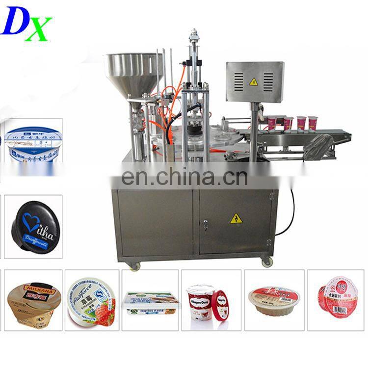 Automatic mul-tifunction oil milk yogurt jam jelly servo rotary k cup filling sealing machine