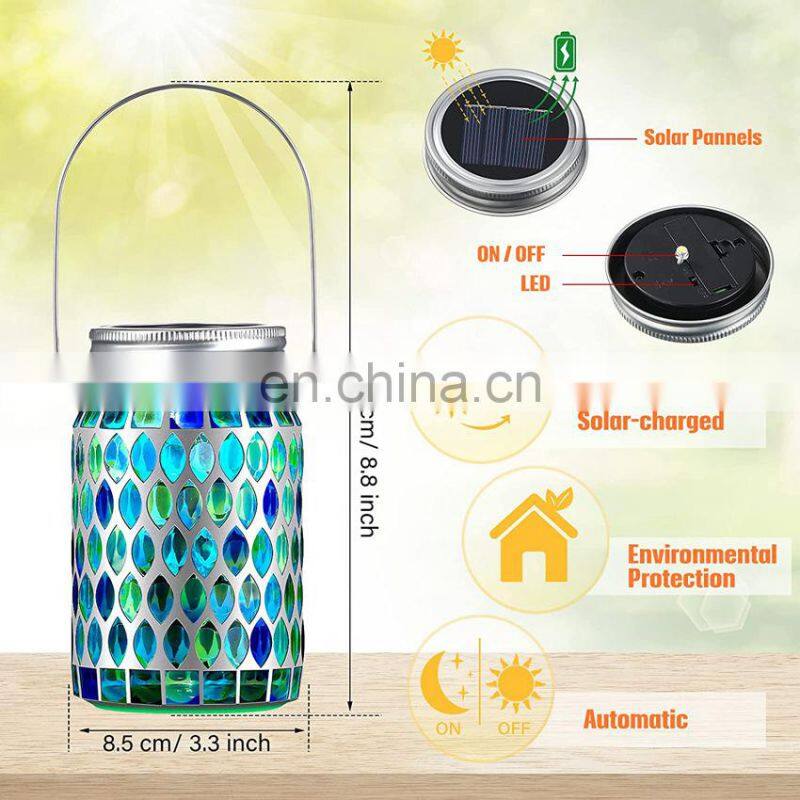 Mosaic Lantern Solar Light Outdoors Glass Mason Jar Lights Solar Hanging Light Waterproof Solar Table Lamp Solar Night Light