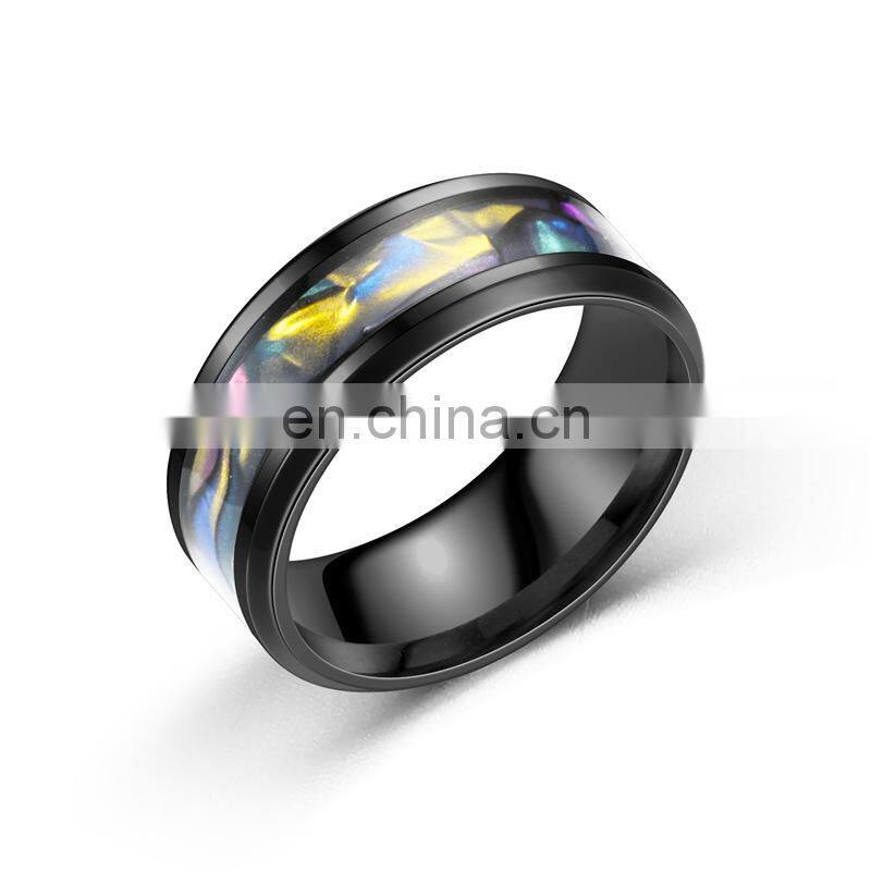 Fashion Colorful Shells Pattern Stainless Steel Couple Ring for Men Women Simple Titanium Steel Ring Wedding Party Jewelry Gifts