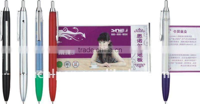 Valin promotional Retractable metal clip banner pen banner flag ball pen