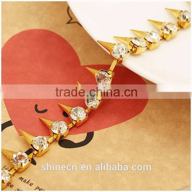 High quality Korean style DIY shaped cup chain YIWU Wholesale shining golden loose Rhinestone chain