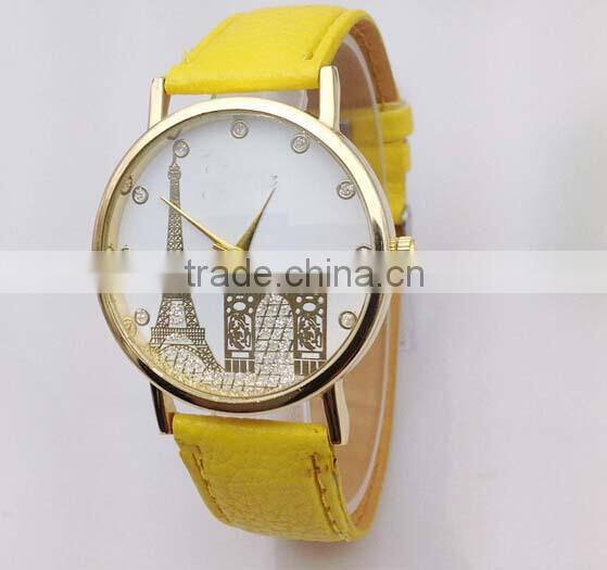 High quality Leather watch Women's Eiffel Tower Printed Dial Faux Leather Analog Quartz Wrist Watch