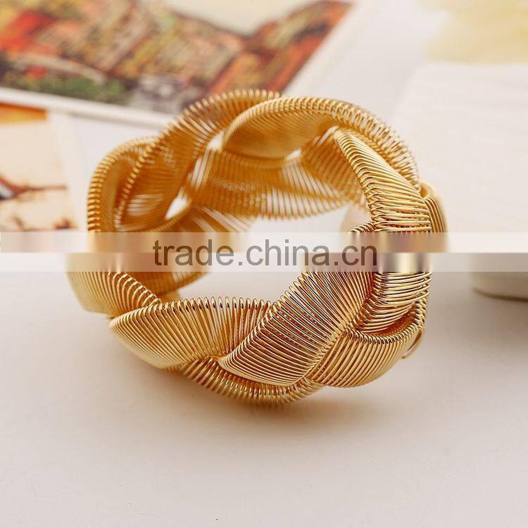 Gold Tone Thick Heavy Wide Braided Metal Hinged Bangle