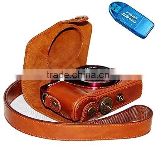 Brown PU leather Digital Camera Case Bag Cover with Shoulder Strap