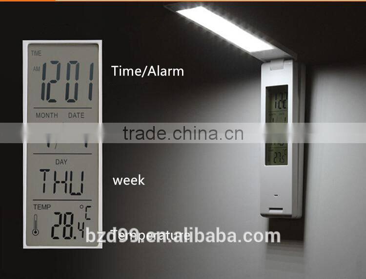 Fashionable USB Port Recgargeable Flexible Folding LED Table Lamp with Calendar Timer Temprature and Alarm Clock Functions