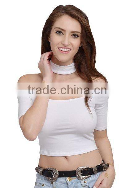factory New basic Cut Out Choker Top off shoulder High Neck Crop Top Bralette