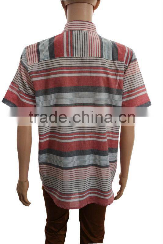 Men's fashion cotton short sleeve stripes shirt in Guangdong