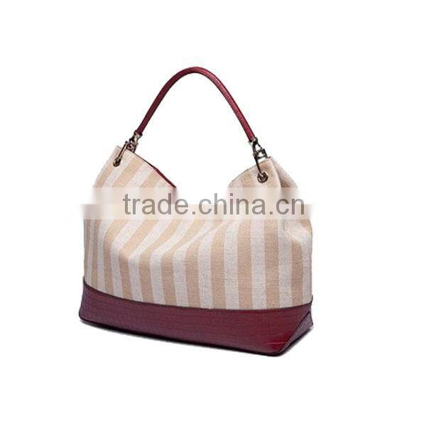 J088-canvas leather bag,2014 fashion canvas tote bag,simple style women bags