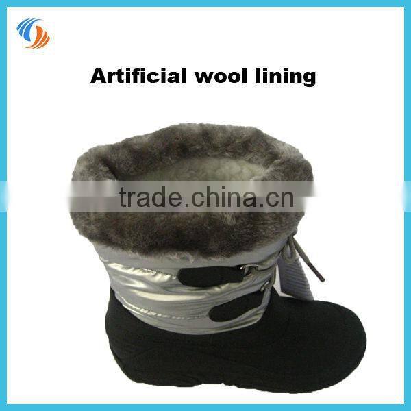 Kids Silver Lace Up Fur Lined Snow Boots