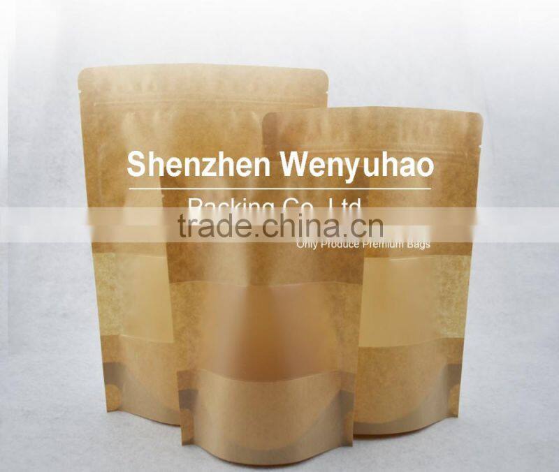 food grade stand up zipper kraft paper bag with clear window accept custom printing