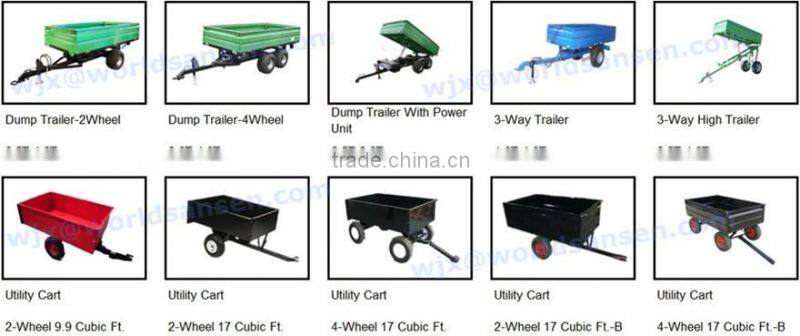 2 wheels tractor dump trailer 1500Lb. Capacity 17cu Utility Dump Trailer for ATV
