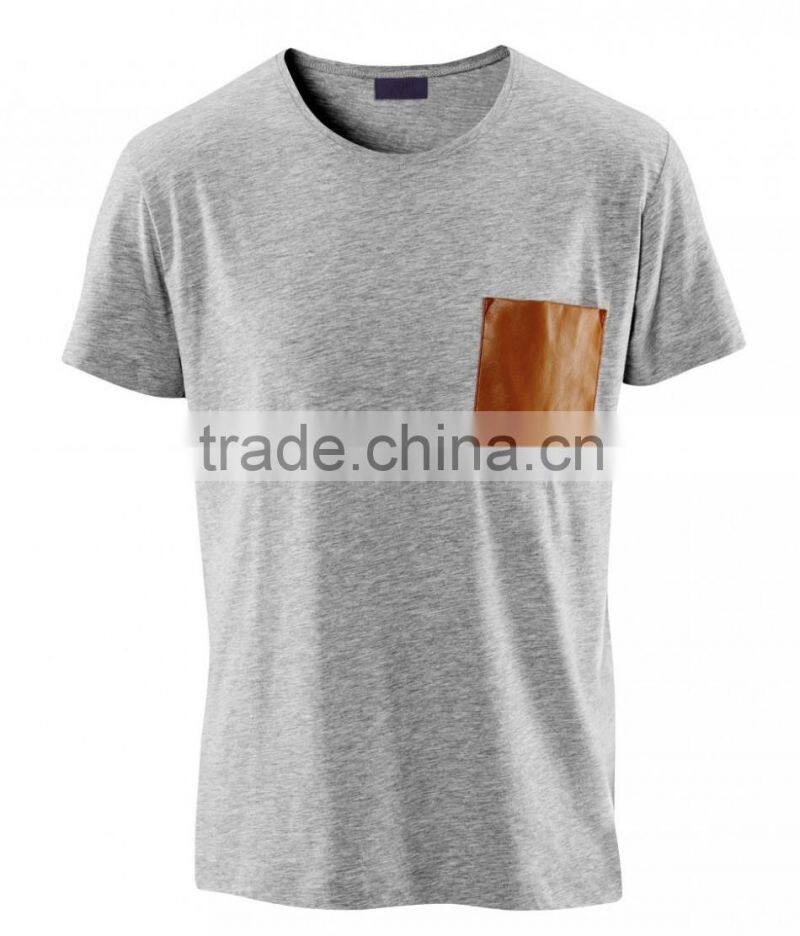 custom t shirt leather sleeves with chest pocket