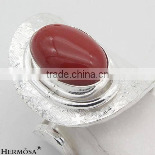 Adjustable Genuine Oval Spark Red Coral 925 Sterling Silver Lady Gift Ring