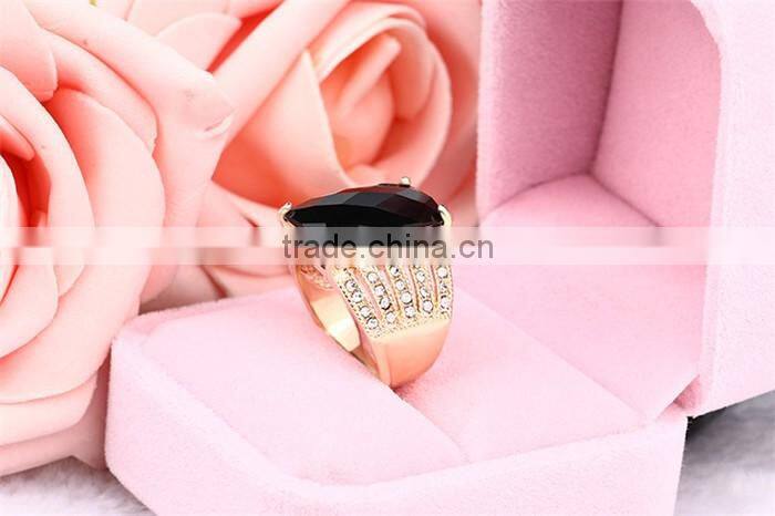 1 dollar items zinc alloy black gemstone single stone gold ring for women