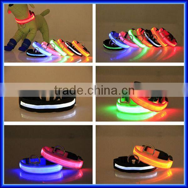 Wholesale adjustable flashing light waterproof led dog collar/Safety glowing christmas light led dog collar/led dog collar