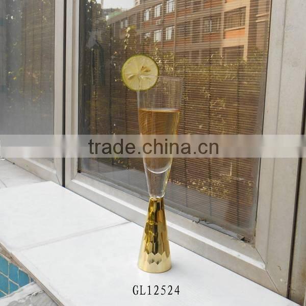 gold colored thick stem long champagne glasses