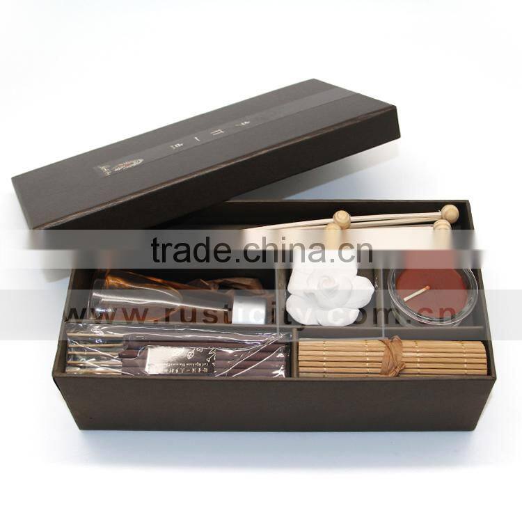 Home decoration glass bottle with essential oil reed diffuser with incense stick