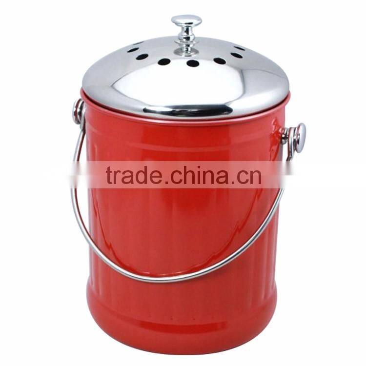 1.0 gallon colorful painting kitchen metal garbage waste bin With Stainless Steel Lid
