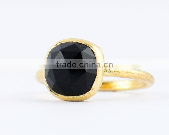 sterling Silver Natural Black onyx cushion Gemstone Ring