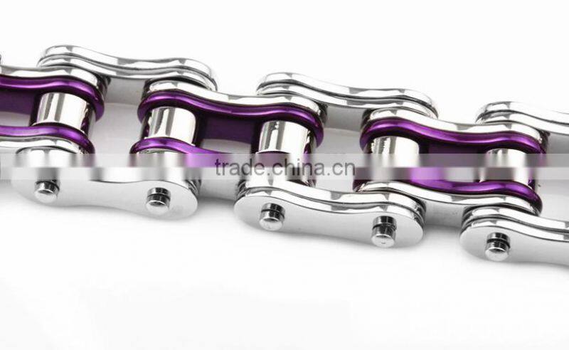 Wholesale Stainless Steel Biker Chain Bracelet Cool Unisex Purple Motorcycle Biker Chain Bracelets