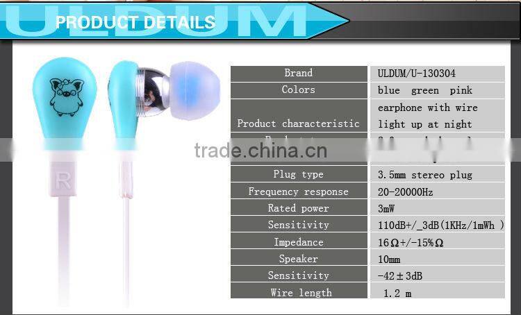 ULDUM fluorescent music earphone with mic made in China