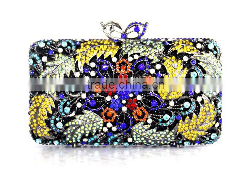 Wedding Bridal Crystal Rhinestone Evening Clutch Bags Purse Flower Colorful Handbags