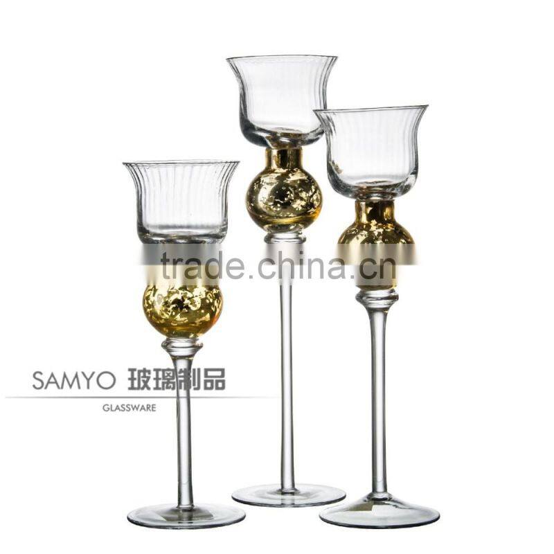 Samyo Glassware Manufacturer mouth blown red sipral line candle holder